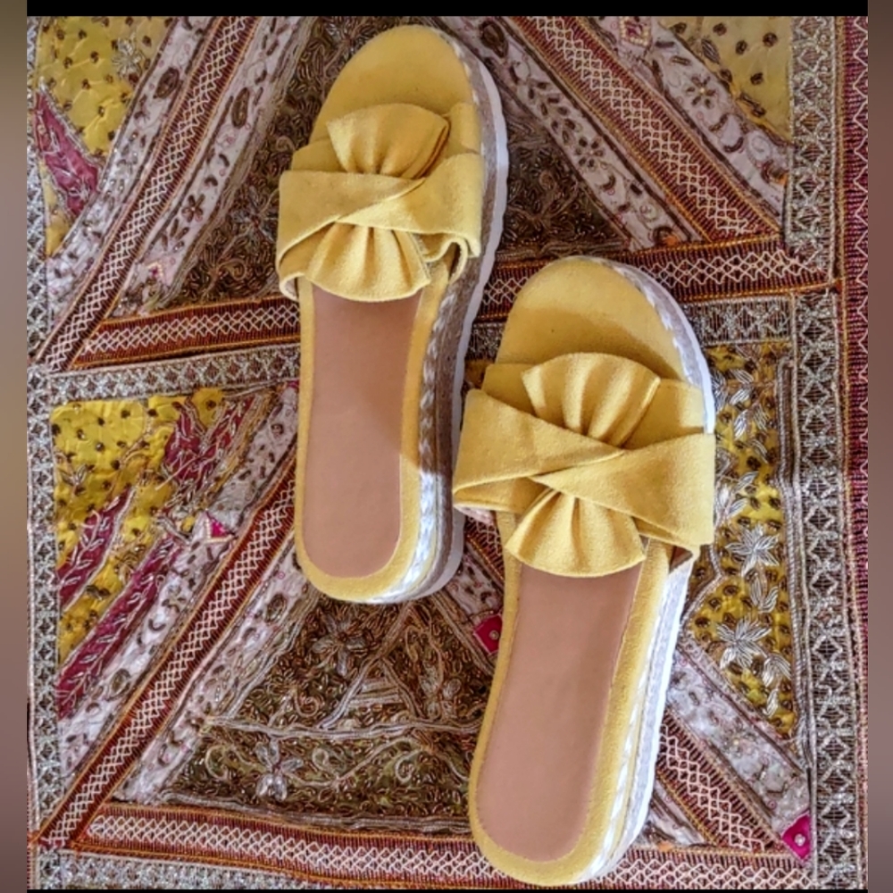 Yellow Wedge Sandals NWOT